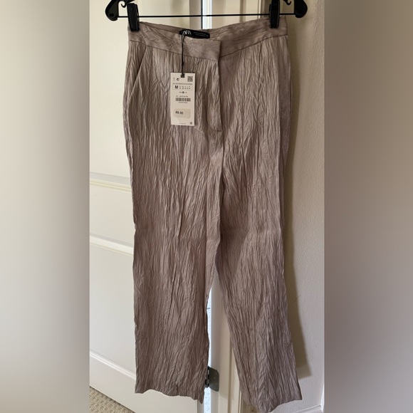 Zara metallic blazer & pants- silver, crinkle fabric - Picture 5 of 10